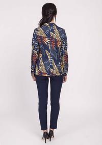 Navy Blue Classic Jacket with Tropical Leaves