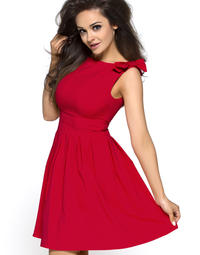 Deep Red Shoulder Bow Sleeveless Flippy Dress