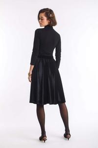 Black Flared Midi Velor Skirt