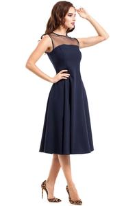 Dark Blue Evening Dress with Transparent Neckline