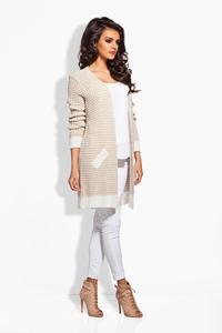 Beige Long Cardigan with Contrasting Details