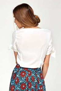 Ecru Short Sleeves Blouse with Bows on the Sleeves