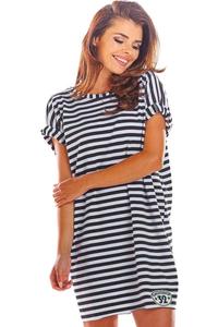 Black Loose Summer Dress with a V-neck on the back with stripes