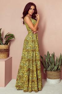 Gold Long Flared Dress with V-neck