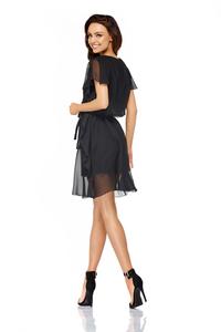 Black Airy Dress with Frills Tied Stripe