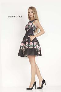 Black Flared Roses Print Coctail Dress