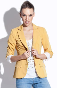 Mustard Petite Collar Coat with Side Flap Pockets