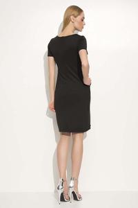 Black Elegant Dress with Slimming Leather Stripe