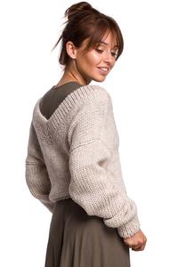 Classic Sweater with V-neck on the front and back - Beige