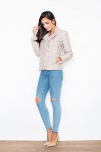 Beige Short Light Padding Asymetrical Zip Jacket