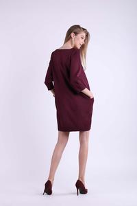 Burgund Short Knitted Dress with Pockets
