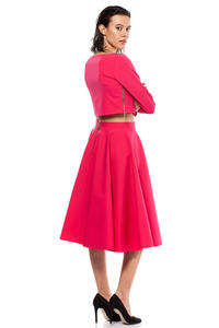 Deep Pink Pleated Midi Skirt with Back Zipper Fastening
