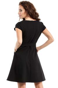 Black Short Sleeves Belted Mini Dress