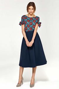 Flowers Pattern Short Sleeves Blouse with Bows on the Sleeves