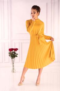 Yellow Green Pleated Dress with Built-in Neckline