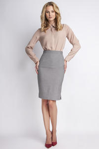 Grey High Waist Knee Length Elegant Skirt