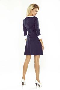 Navy Blue Flared Dolly Style Dress with Contarsting Collar