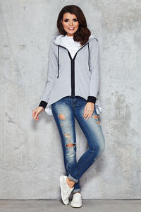 Cool Grey Parabola Hemline Hoodie with Contrast Details