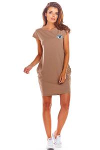 Beige Knitted Mini Dress with Pockets