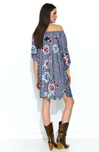 Gray airy patterned dress with a wide neckline
