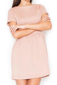 Pink Diamond Stitched Shift Dress with Rolled Up Cuffs