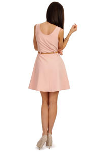 Powder Pink Round Neck Sleeveless Flippy Dress with Belt Loops
