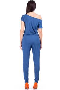 Blue Oceanic Off-shoulder and Long Legged Jumpsuit