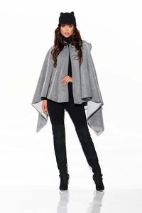Light gray Asymmetrical Poncho with Hood