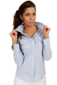 Seam Collared Blue Shirt with Check Details