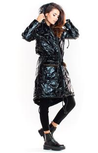 Black Glossy Hooded Parka Coat