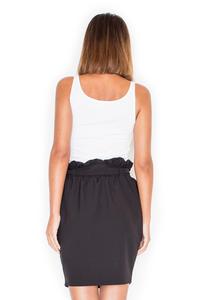 Black Side Pockets Wrinkled Waist Belted Skirt
