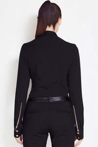 Black Collar Shirt with Metallic Buttons and Zipper Sleeves