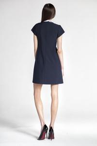 Dark Blue Simple Dress with Contrasting Collar