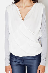 Dark Grey Long Sleeves V-Neckline Blouse