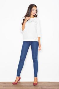 Ecru 3/4 Sleeves Blouse with Zippers