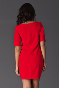 Red Asymmetrical Color Block Shirt Dress
