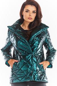 Green Shiny High Neck Fall Jacket