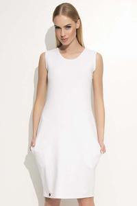 White Casual Sleeveless Dress with Side Pockets