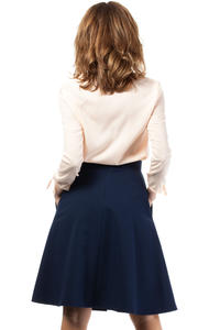 Dark Blue Flared Knee Lenght Skirt with Pockets