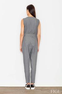 Grey Zipper Closure Belted Ladies Jumpsuit