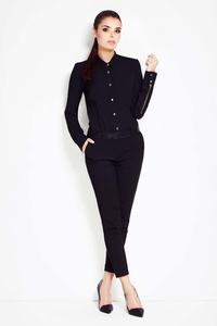Black Collar Shirt with Metallic Buttons and Zipper Sleeves