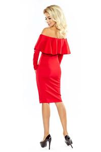 Red Midi Bodycon Dress with Spain Style Neckline