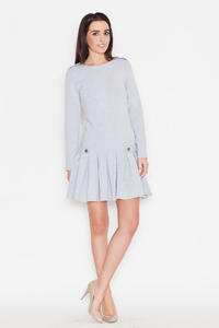 Grey Casual Long Sleeves Pleated Mini Dress