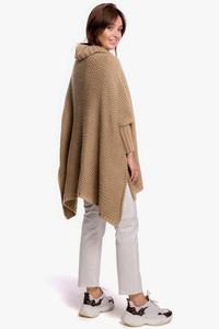 Turtleneck Asymmetrical Poncho-Sweater - Camel