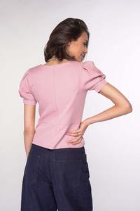 Blouse with a Basque Puff Sleeve - Light pink