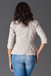 Creamy Frilled Hemline Blazer with Front Zipper Fastening