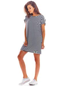 Black Loose Summer Dress with a V-neck on the back with stripes