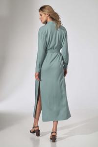 Mint Green Button Closure Belted Midi Dress