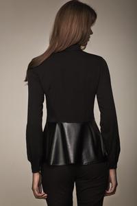 Black Leather Peplum Long Sleeves Blouse