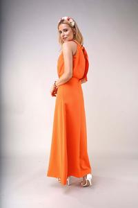 Elegant Long Dress with a Cut-Out on the Back - Orange